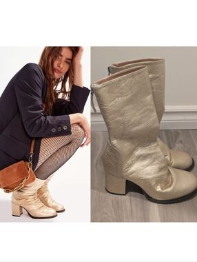 Free People | Date Night Elle Block Heel Boots In Gold